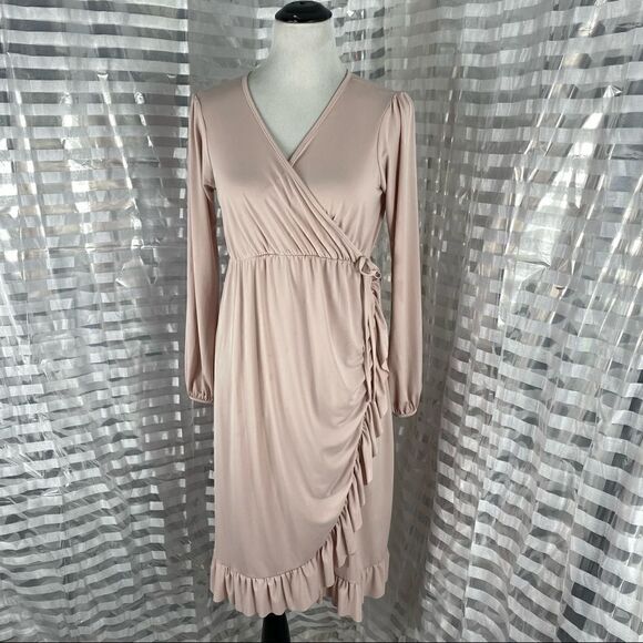 Bluebelle Maternity Vneck Long Sleeve Ruffle Dress - Picture 1 of 6